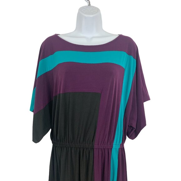 Dressbarn Womens Colorblock Geometric Print Short Sleeve Dress Size 10 Medium - Picture 2 of 11